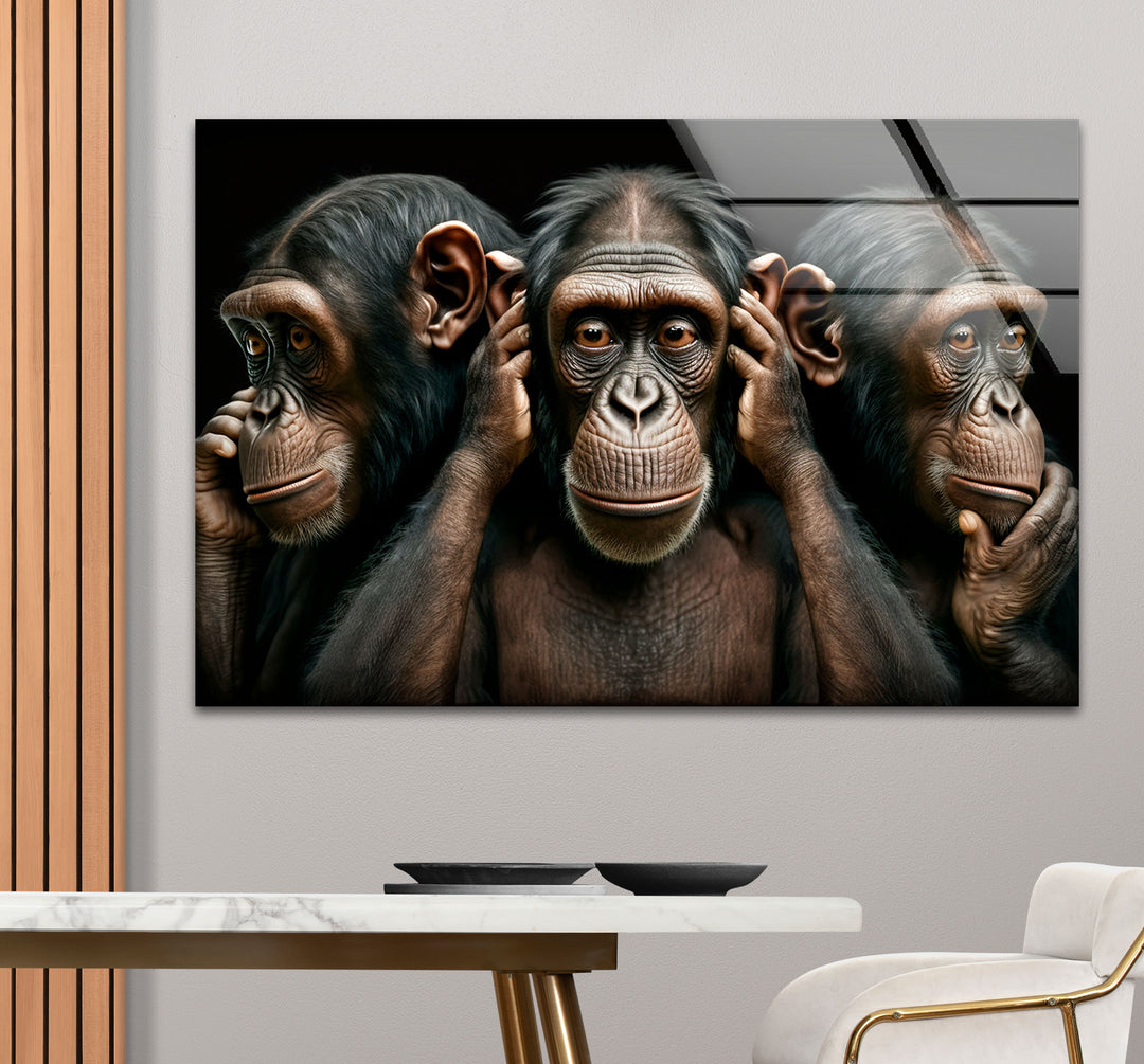 Three Wise Monkeys Wall Art – Speak No Evil Hear No Evil See No Evil Glass Print