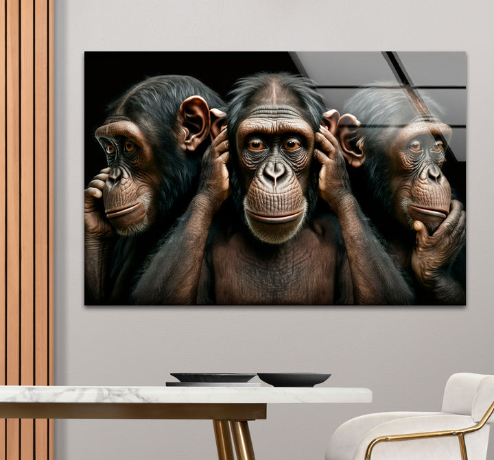 Three Wise Monkeys Wall Art – Speak No Evil Hear No Evil See No Evil Glass Print