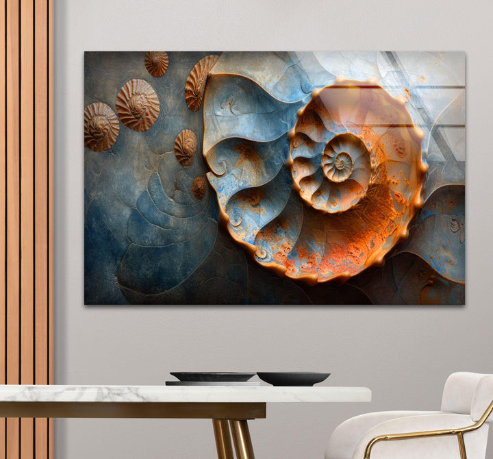 Wanddekoration aus Glas mit Fossilienmuscheln
