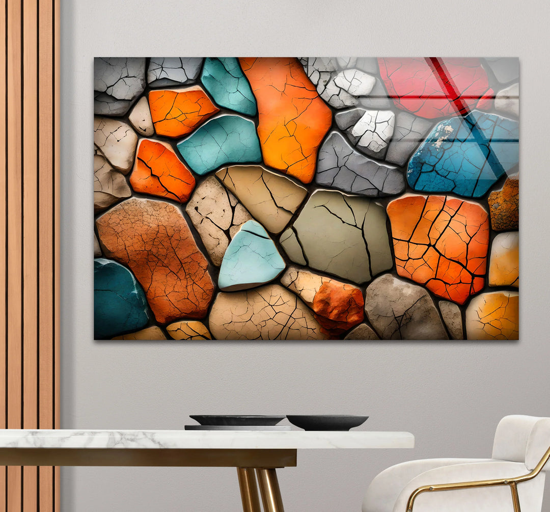 Colorful Stone Mosaic Wall Art – Cracked Texture Abstract Glass Print - MyPhotoStation