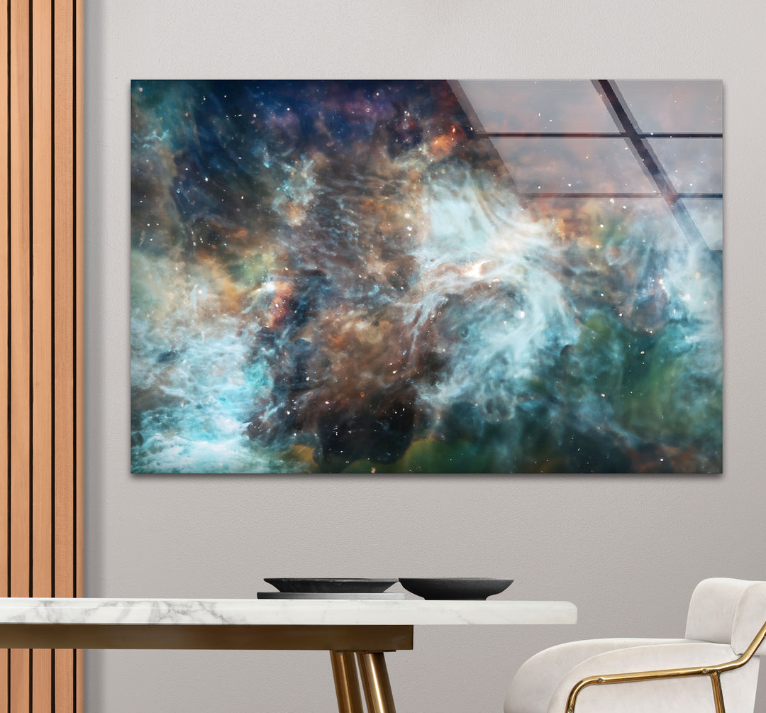 Wandkunst mit kosmischen Nebeln – Ätherischer Glasdruck aus den Tiefen des Weltraums für elegante Innenräume