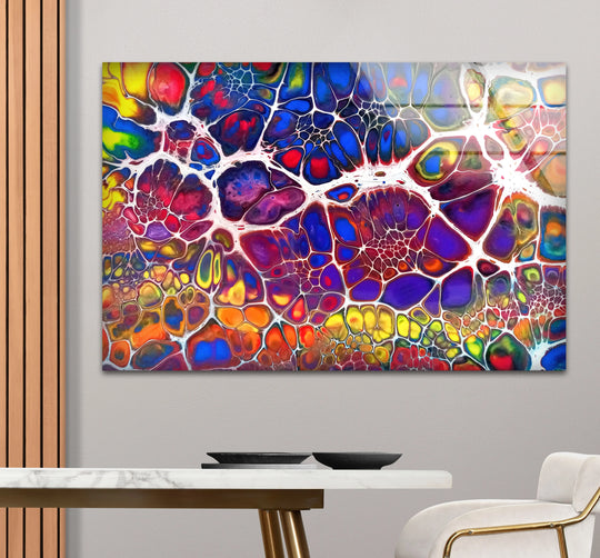 Vibrant fractal patterns in this abstract decorative wall art showcase dynamic organic forms, creating a colorful, modern display.