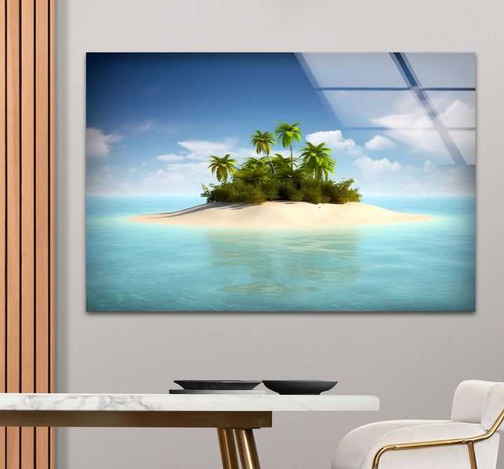 Tropical Island Escape Wall Art – Serene Beach Glass Print for Relaxing Interiors