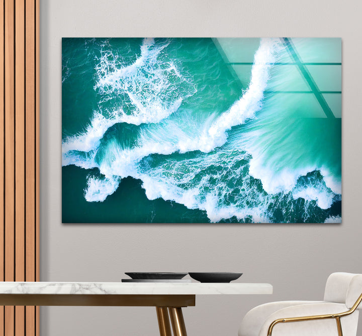Ocean Wave Aerial Wall Art – Turquoise Sea Glass Print for Modern Decor