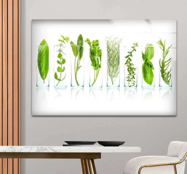Modern Kitchen Herb Wall Art – Fresh Green Culinary Herbs in Glass Jars Print - MyPhotoStation
