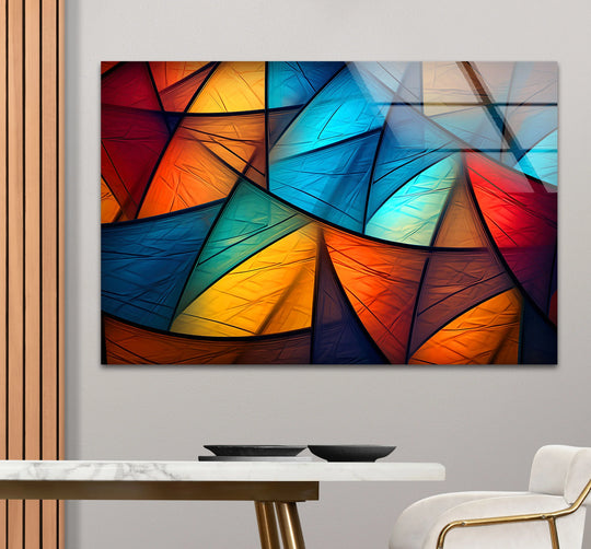 Colorful Abstract Geometric Glass Wall Art – Bold Triangle Pattern Decor - MyPhotoStation
