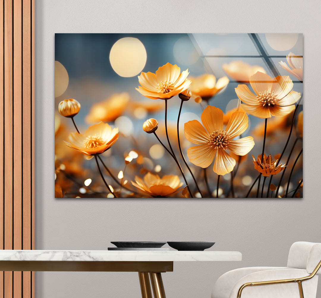 Golden Petal Bloom Wall Art – Elegant Yellow Flower Glass Print Décor