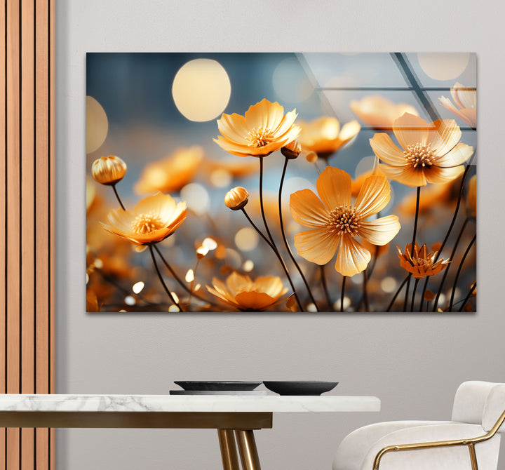 Golden Petal Bloom Wall Art – Elegant Yellow Flower Glass Print Décor