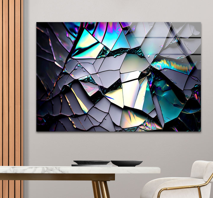 Zerbrochenes Prisma-Glas-Wandbild – Schillernder abstrakter Bruchdruck 
