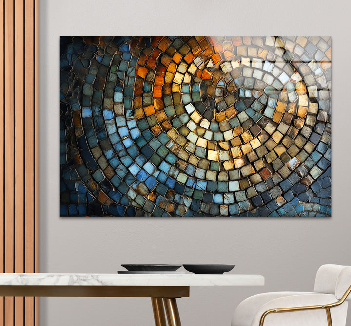 Rustikale Mosaik-Wandkunst – Abstraktes Spiraldesign aus Steinfliesen für moderne Innenräume