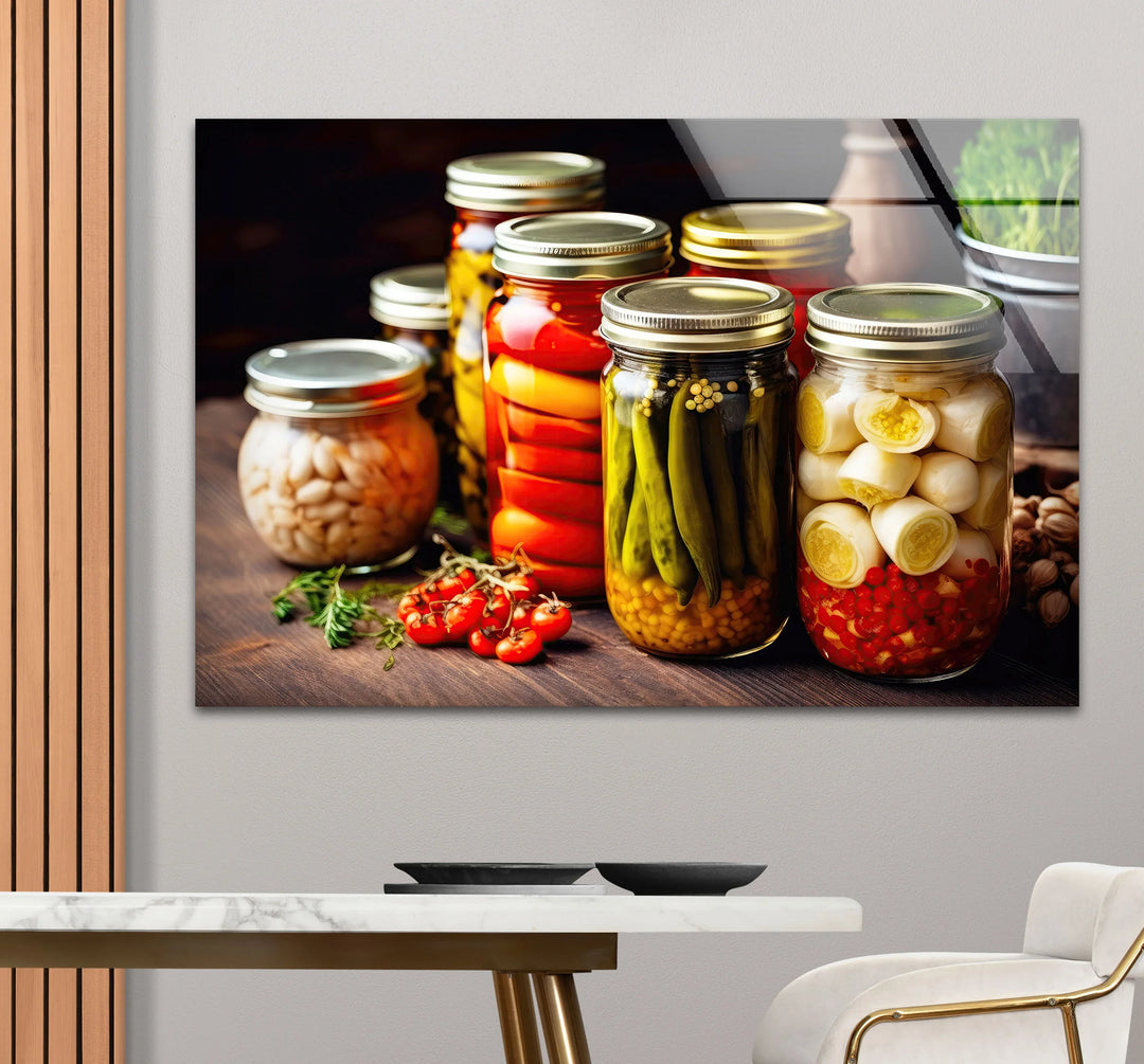 Rustic Kitchen Wall Art – Colorful Pickled Vegetables in Glass Jars Print - MyPhotoStation