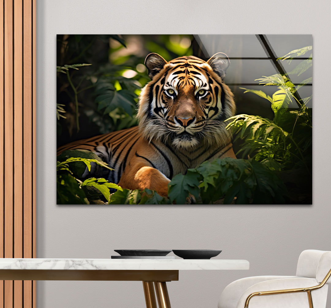 Majestätische Tiger-Wandkunst – Dschungel-Wildtier-Glasdruck-Dekor 