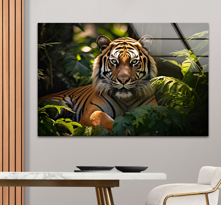 Majestätische Tiger-Wandkunst – Dschungel-Wildtier-Glasdruck-Dekor 