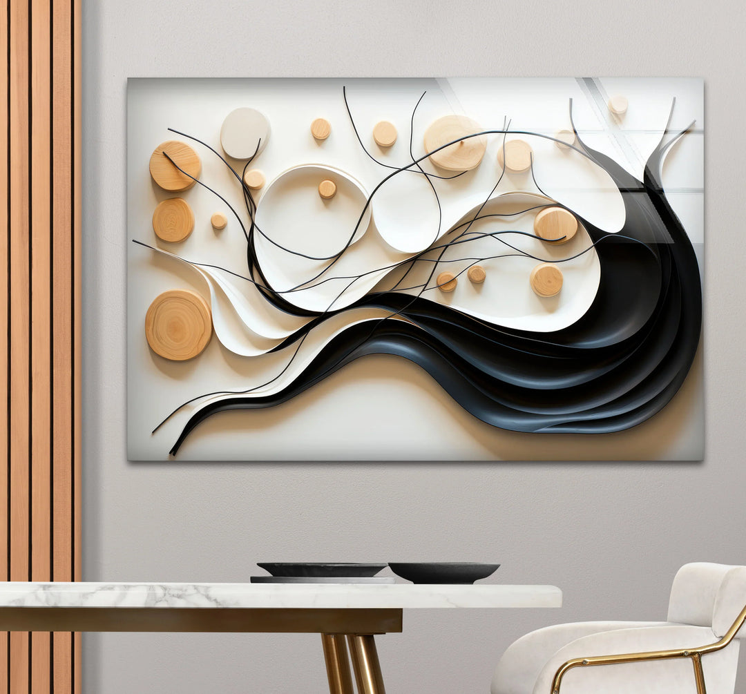 Neutral Abstract Tree Wall Art – Modern Glass Decor with Wood Accents - MyPhotoStation
