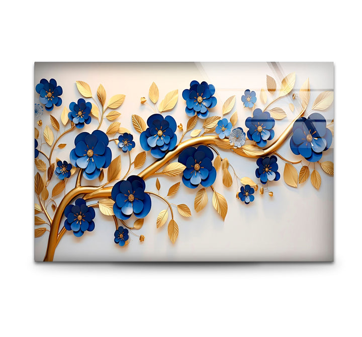 Navy Blue with Golden Details Glass Wall Art print on glass, glass printed photos

