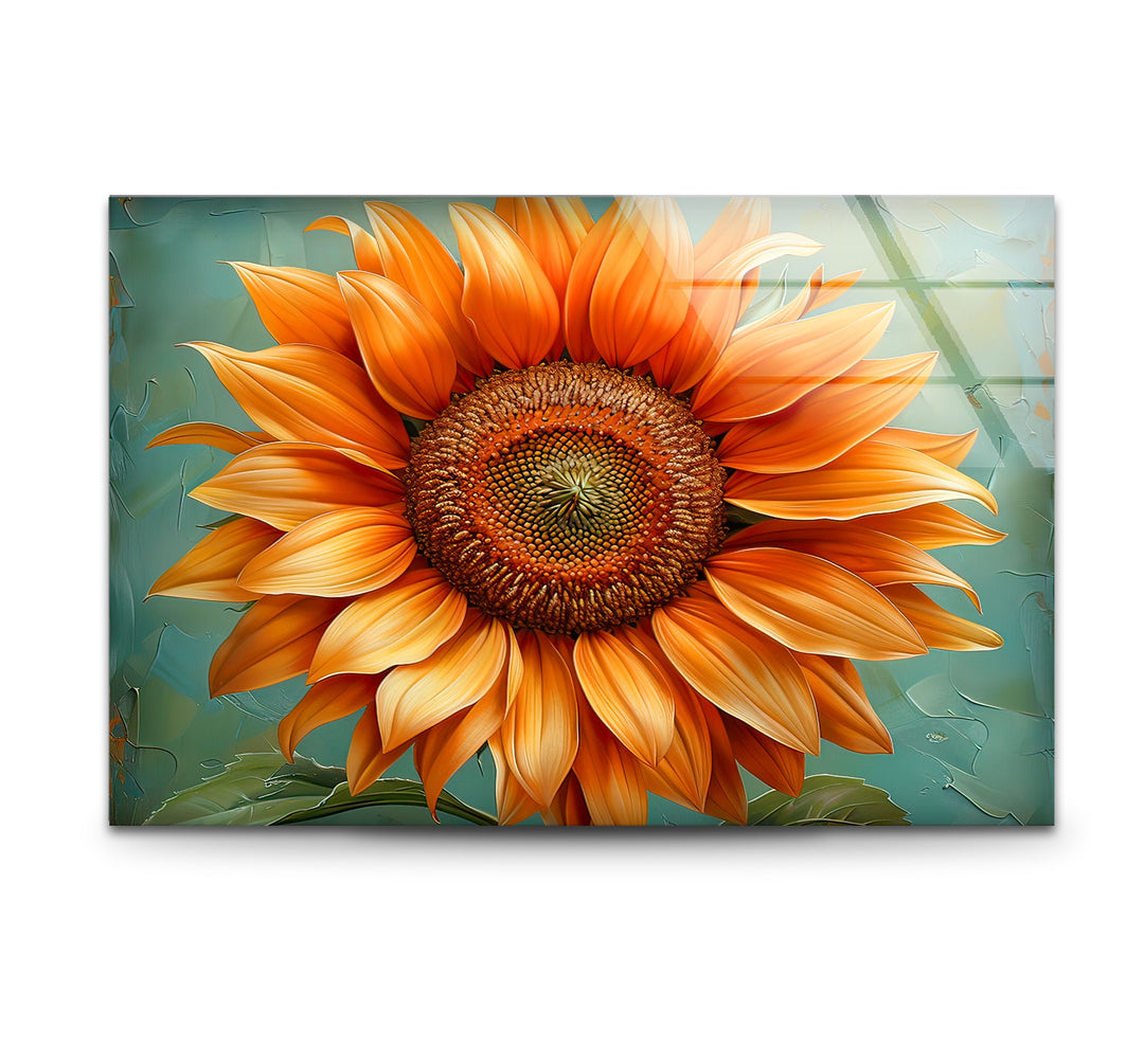 Oil Painting Orange Sunflower Glass Wall Art print on glass, glass printed photos
