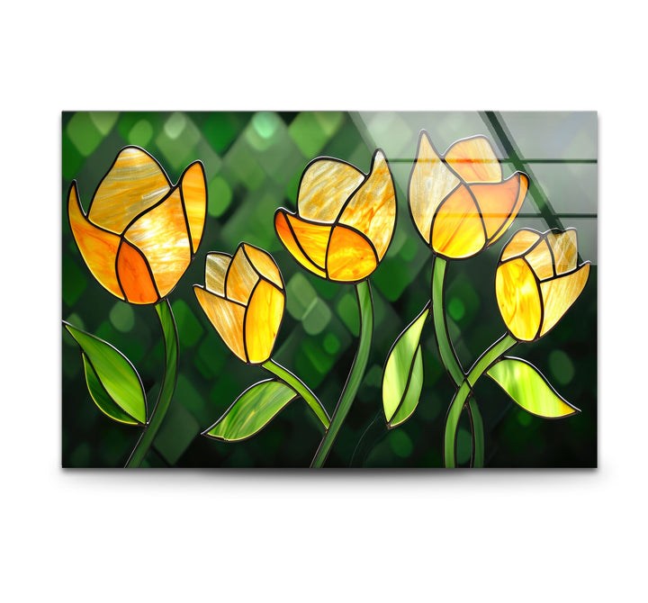 Yellow Flower Stained Glass Wall Art custom glass photo prints, large glass prints
