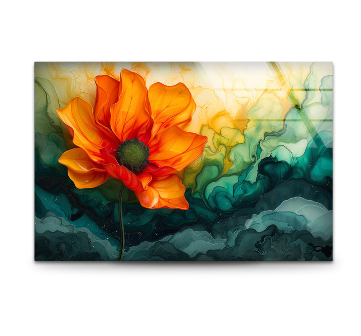 Flower & Marble Design Glass Wall Art large glass photo prints, glass wall photos
