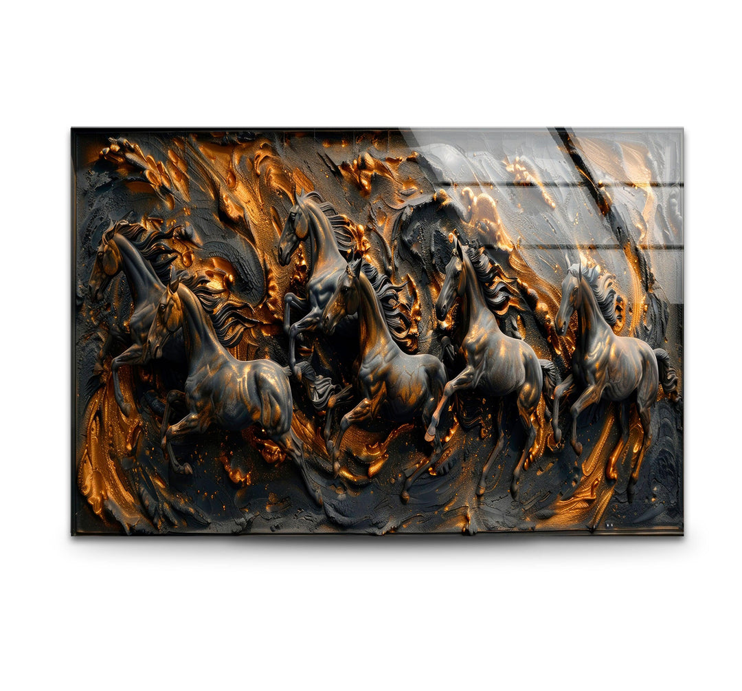 Bronze Black Horses Glass Wall Art large glass photo prints, glass wall photos
