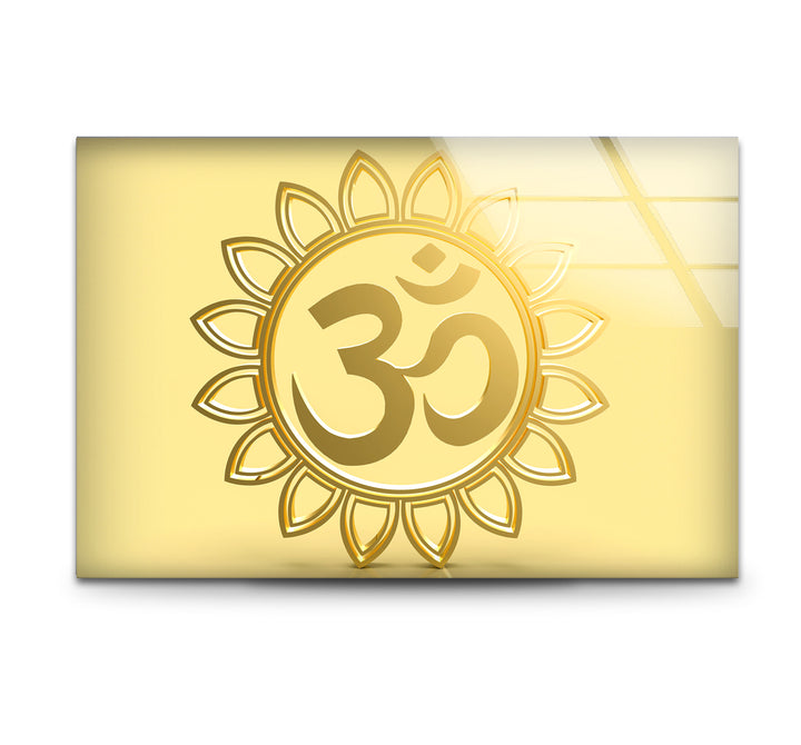 Goldenes Om-Symbol Wandkunst – Spirituelles Hindu-Dekor Glasdruck