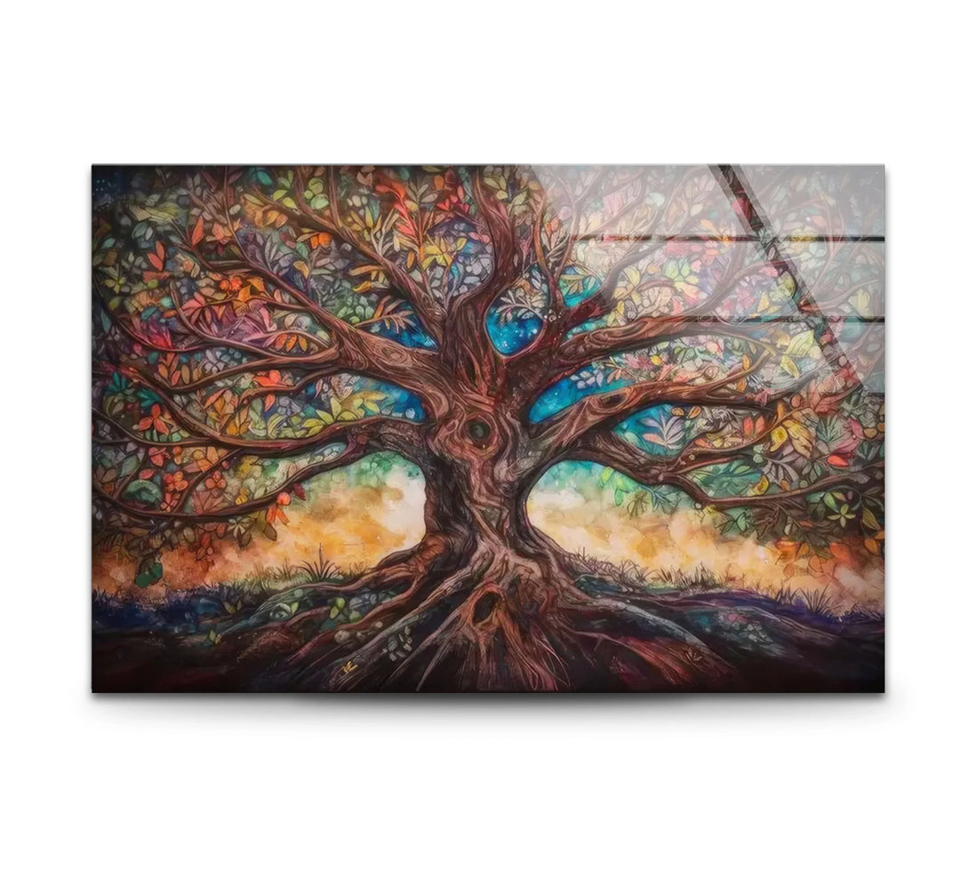 Enchanted Tree of Life Wall Art – Multicolor Fantasy Forest Glass Print - MyPhotoStation