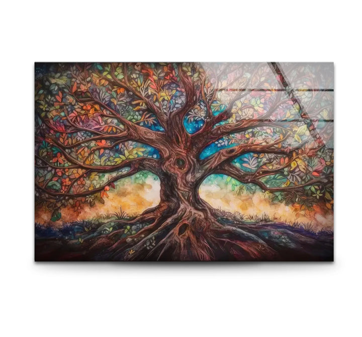 Enchanted Tree of Life Wall Art – Multicolor Fantasy Forest Glass Print - MyPhotoStation