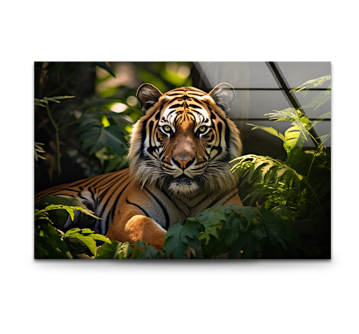 Majestätische Tiger-Wandkunst – Dschungel-Wildtier-Glasdruck-Dekor 