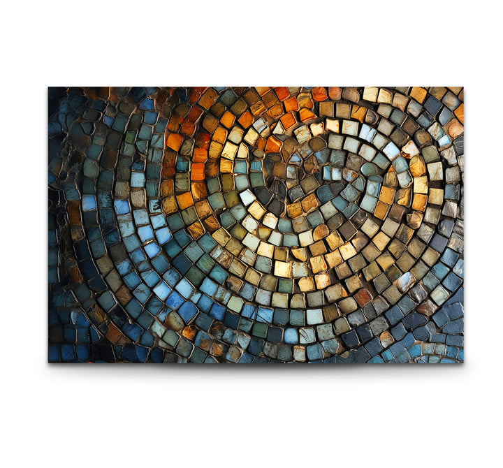 Rustikale Mosaik-Wandkunst – Abstraktes Spiraldesign aus Steinfliesen für moderne Innenräume