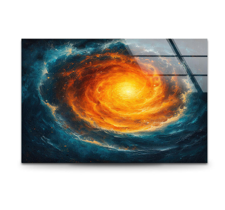 Abstrakte Glaswandkunst mit Spiralgalaxie