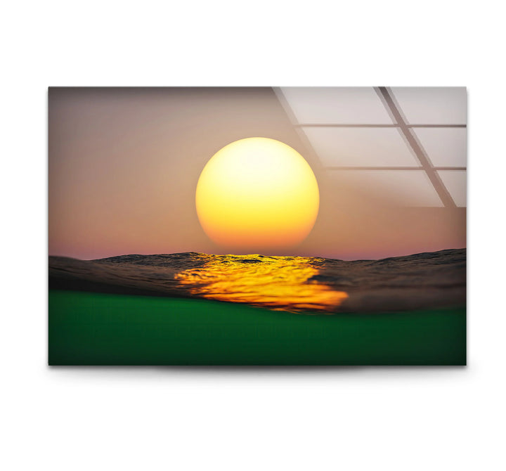 Golden Ocean Sunset Wall Art – Minimalist Sun over Water Glass Print for Modern Spaces - MyPhotoStation