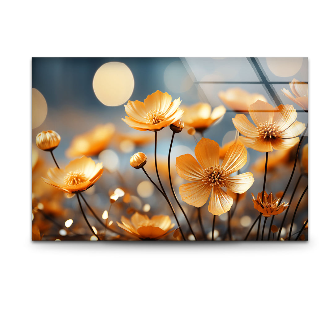 Golden Petal Bloom Wall Art – Elegant Yellow Flower Glass Print Décor