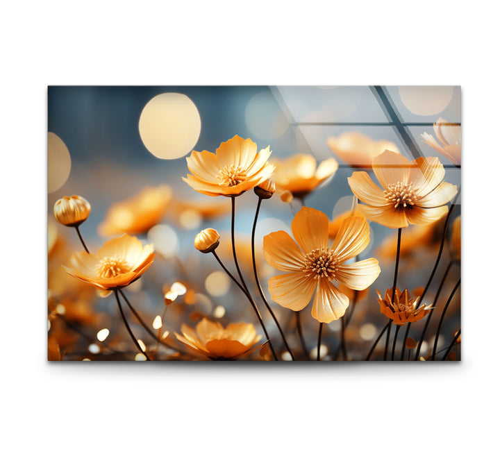 Golden Petal Bloom Wall Art – Elegant Yellow Flower Glass Print Décor