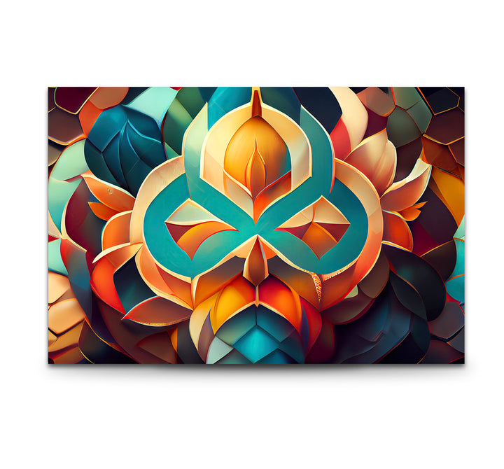 3D Geometric Mandala Glass Wall Art – Vibrant Abstract Lotus Design