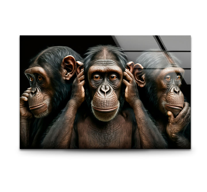 Three Wise Monkeys Wall Art – Speak No Evil Hear No Evil See No Evil Glass Print
