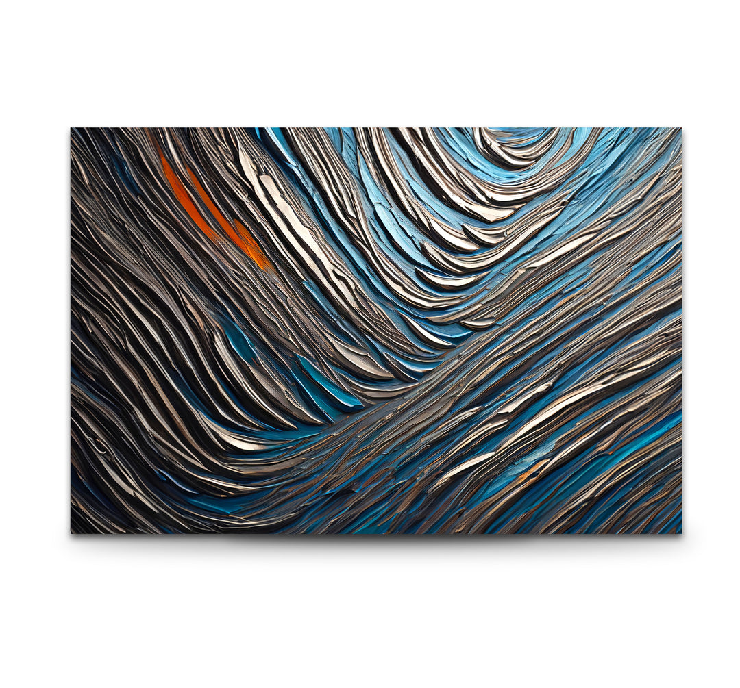 Textured Waves Abstract Glass Wall Art – Blue & Metallic Modern Decor