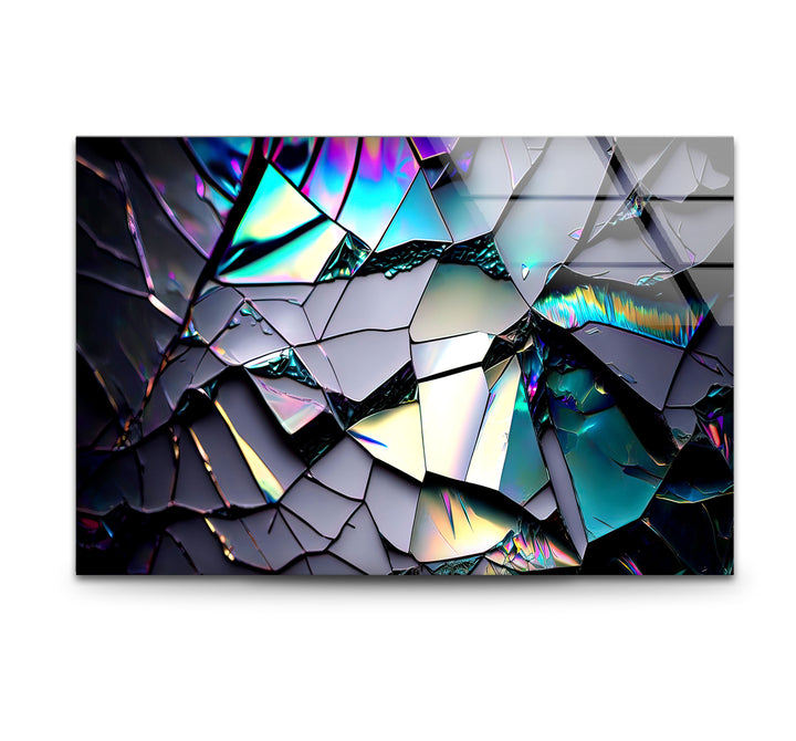 Zerbrochenes Prisma-Glas-Wandbild – Schillernder abstrakter Bruchdruck 
