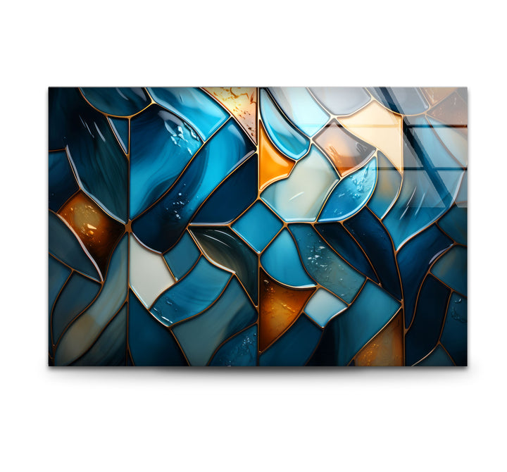 Blue Stained Glass Wall Art – Abstract Mosaic Glass Print Decor