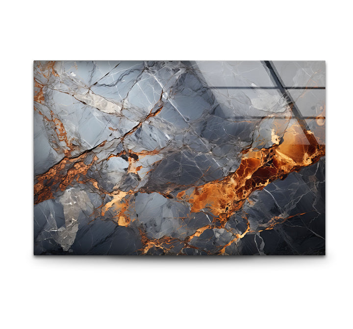 Fiery Blue Marble Glass Wall Art – Abstract Stone Texture Print