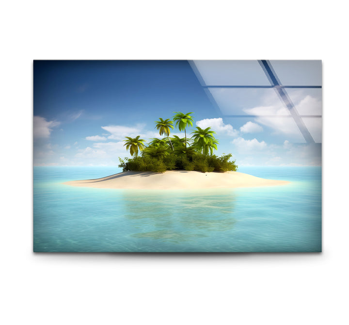 Tropical Island Escape Wall Art – Serene Beach Glass Print for Relaxing Interiors