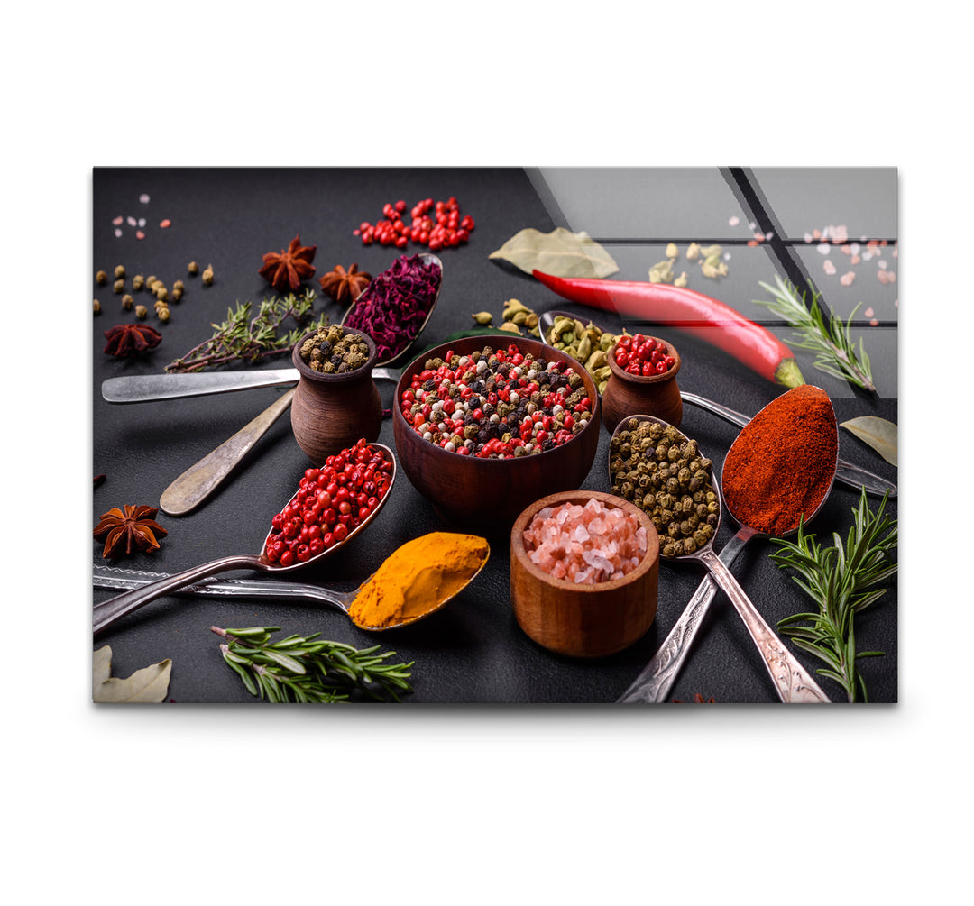 Bunte Gewürzwandkunst – Gourmet-Küchenkräuter- und Gewürzglasdruck