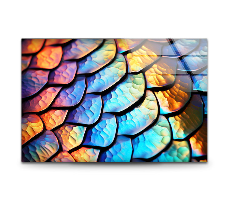 Rainbow Scales Wall Art – Iridescent Texture Glass Print for Bold Interiors