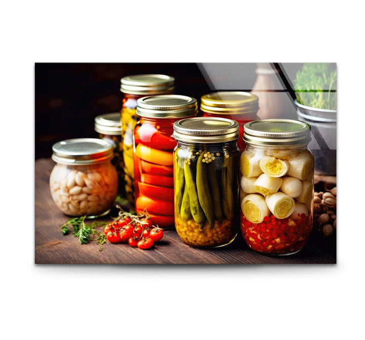 Rustic Kitchen Wall Art – Colorful Pickled Vegetables in Glass Jars Print - MyPhotoStation