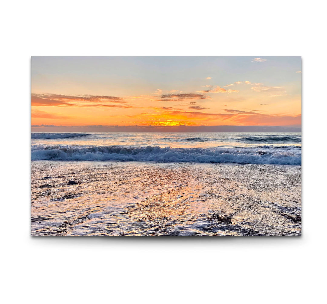 Golden Horizon Ocean Wall Art – Peaceful Sunset Beach Scene Glass Print - MyPhotoStation