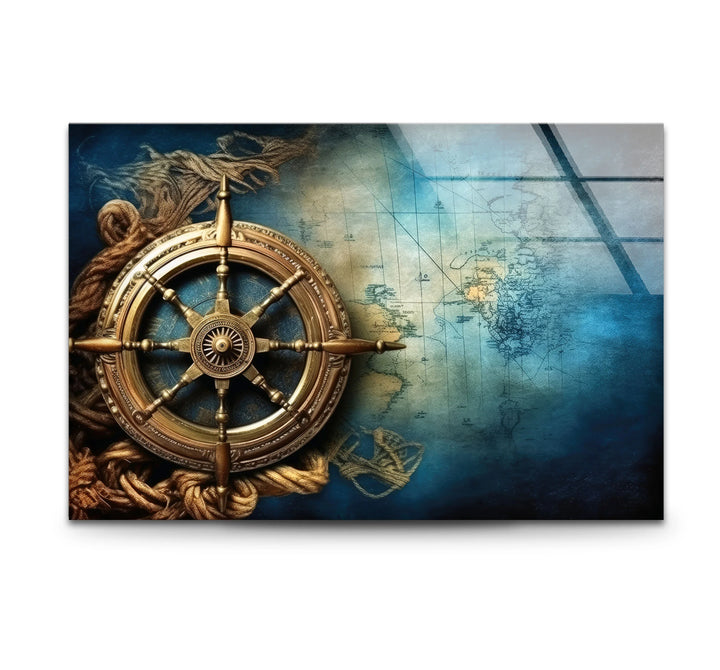 Nautical Compass Wall Art – Vintage Ocean Map Glass Print for Interior Elegance - MyPhotoStation