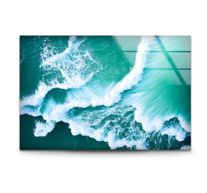 Ocean Wave Aerial Wall Art – Turquoise Sea Glass Print for Modern Decor