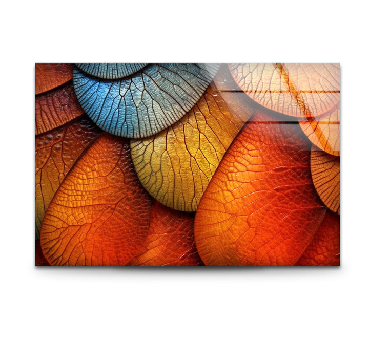 Bunte Blatttextur-Wandkunst – Abstrakter Natur-Glasdruck für moderne Innenräume