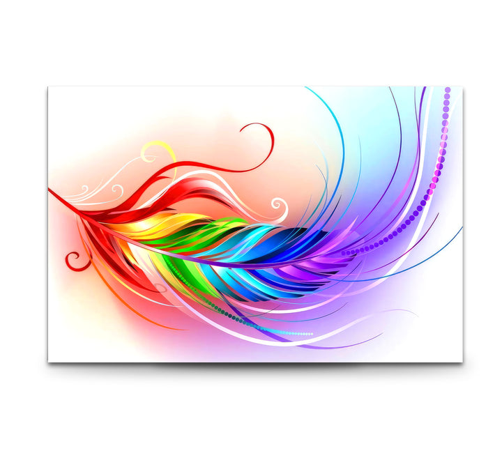Rainbow Feather Glass Wall Art – Colorful Abstract Design for Modern Interiors