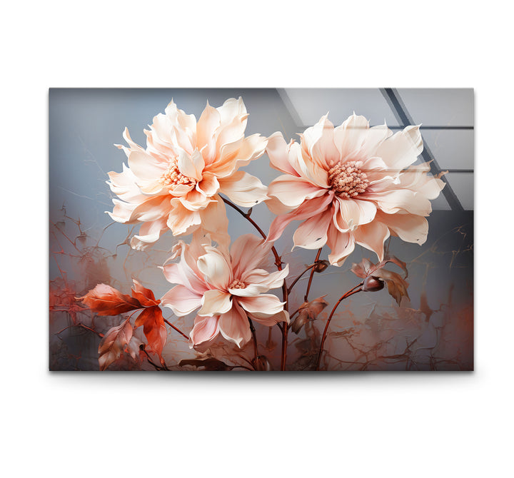 Blush Dahlia Floral Wall Art – Elegante Glasblumen-Wanddekoration