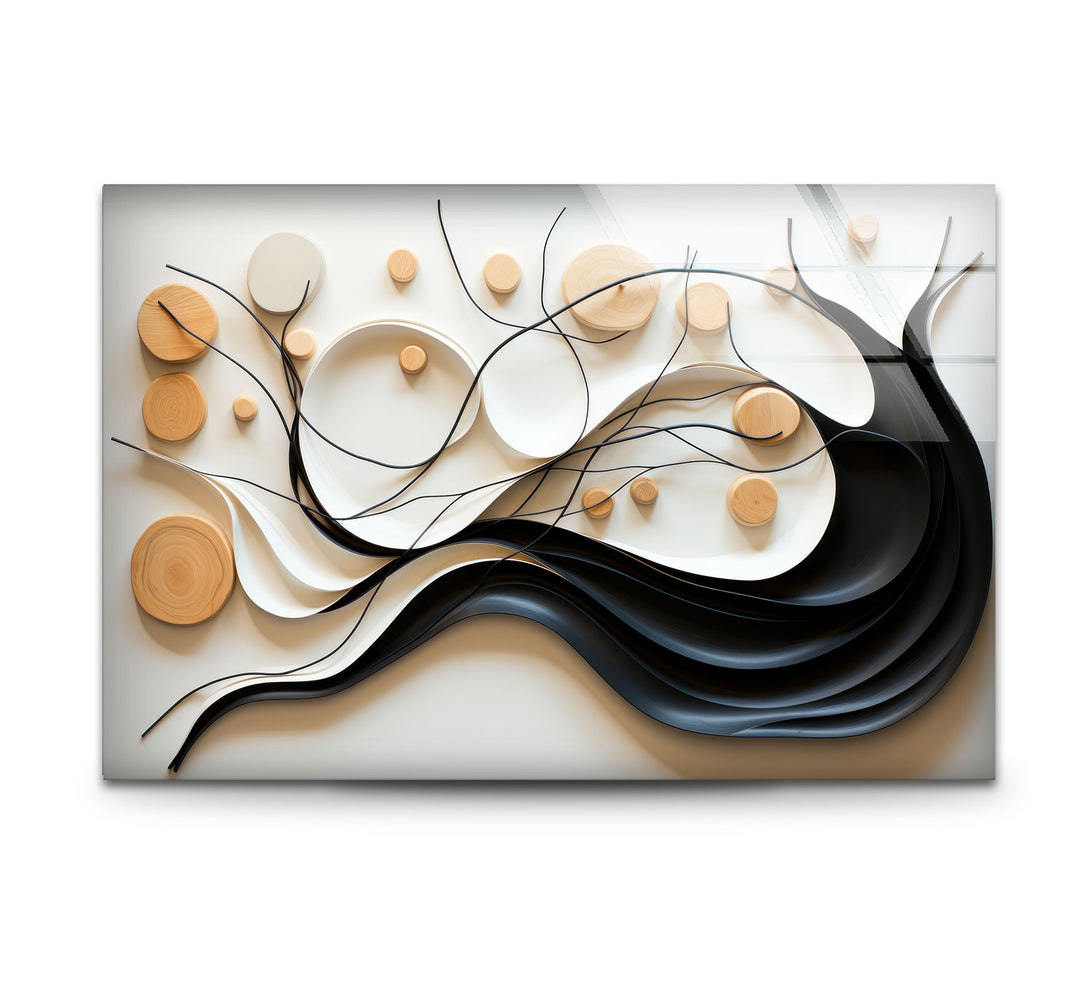 Neutral Abstract Tree Wall Art – Modern Glass Decor with Wood Accents - MyPhotoStation