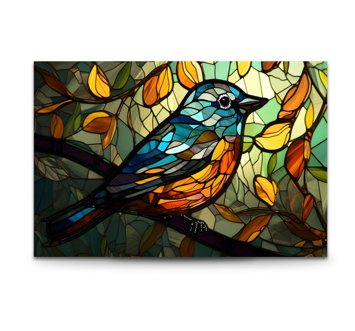 Stained Glass Bird Wall Art – Colorful Songbird on Branch, Nature-Inspired Decor